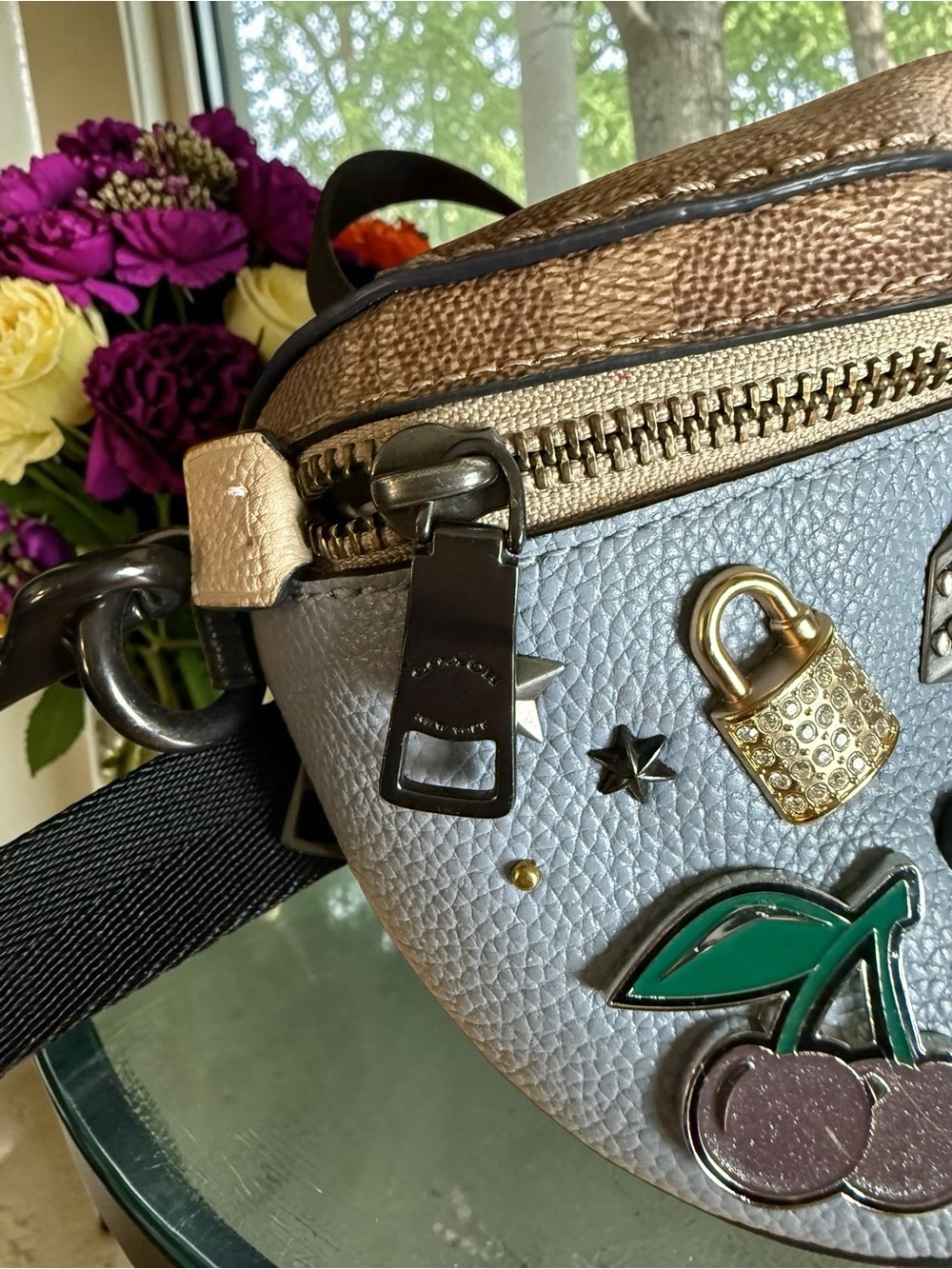 Unique Coach Pebbled Leather Belt Bag in Blue, Brown and Cream - Picture 10 of 13